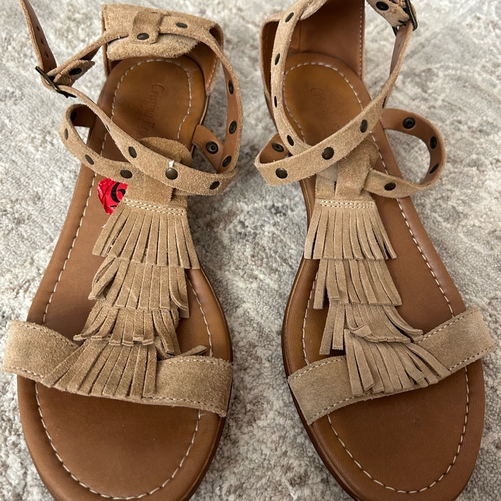Cristina Francini Made In Italy Suede Gladiator Studded Sandal With Fringe SZ 6
